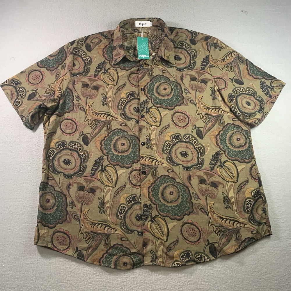 Vatpave Men's XXL Dark Orange/Green Floral Short Sleeve Button Up Hawaiian Shirt